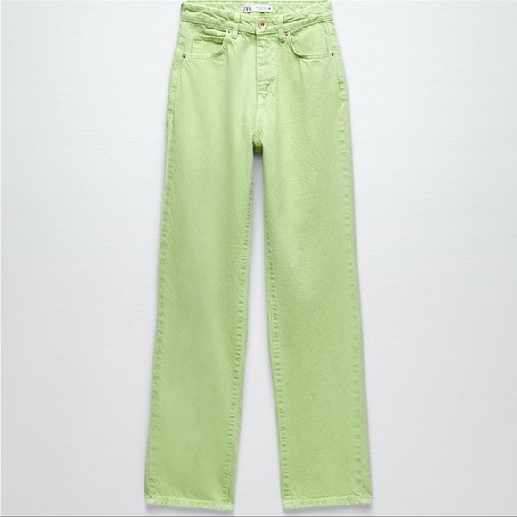 Zara jeans High Waist straight leg lime Green - Picture 4 of 10